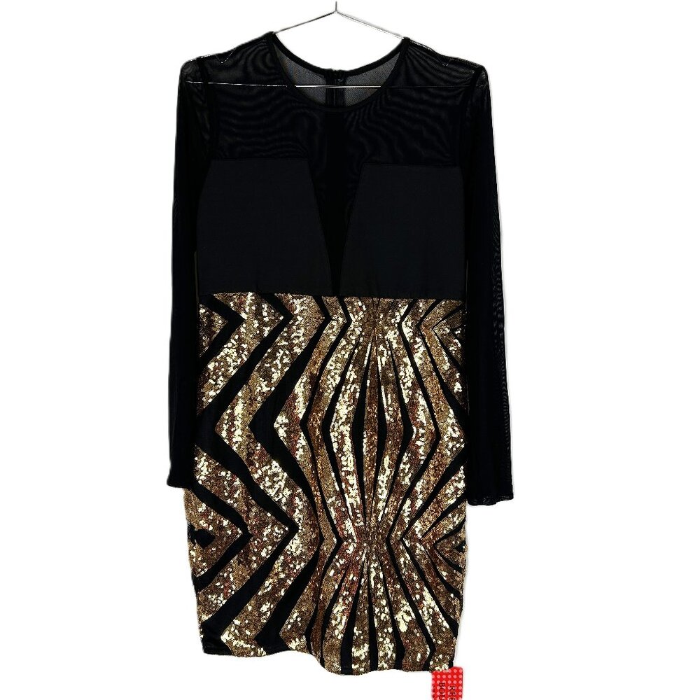 Red Dot Boutique Mesh Sequins Gold Dress L Disco Party NWT